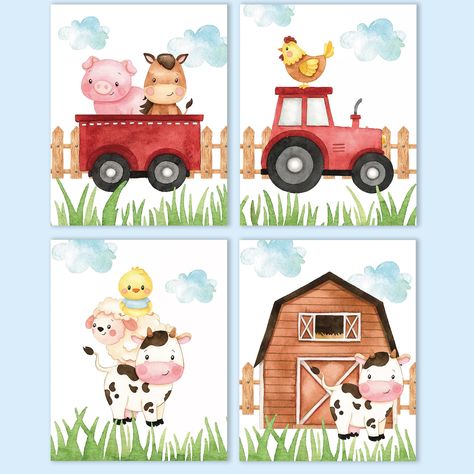 PRICES MAY VARY. Size: Each poster measures approx. 8x18inch, Unframed, suitable size to decorate your home or any places you want. Different Styles Wall Art: Various styles as minimalist cute fashion more suitable for decoration in kids boys girls women men baby nursery bedroom, living room, guest room, art room, home, farmhouse, office, kitchen, bathroom Quality materials: High definition printed on Pearlescent Paper. our poster has a strong sense of texture and full of artistic touch which is Boys Kids Room, Animal Wall Art Prints, Cute Farm Animals, Bilik Permainan, Watercolour Nursery Art, Farm Animals Theme, Baby Nursery Themes, Watercolor Cute, Boy Decor