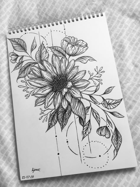 Watercolour And Fineliner Art, Tattoo Ideas Drawings Sketches, Black Pen Drawing Aesthetic, Sunflower Tattoo Sketch Simple, Sunflower Sketch Tattoo, Sunflower Ink Drawing, Sunflower Fine Line Drawing, Sunflower Sketch Aesthetic, Black Pen Drawing