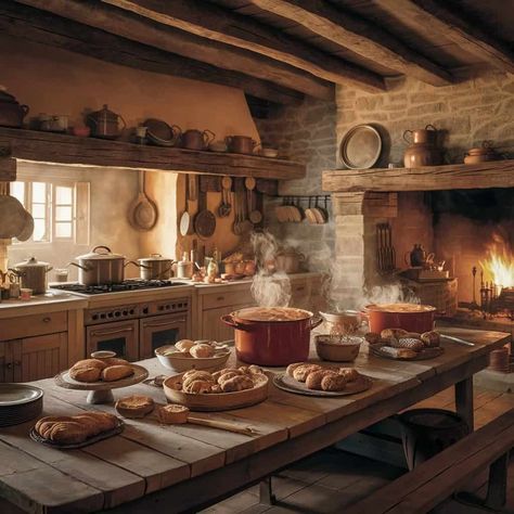 15 Country Kitchen Inspirations: Top Guide for Cozy Home Vibes Kitchen Fireplace Cooking, Medieval Kitchen Aesthetic, Fairytale Cottage Kitchen, Castle Kitchen Aesthetic, Southern Kitchen Design, Warm Cozy Kitchen, Kitchen Design Cozy, Hobbit Kitchen, Tavern Kitchen