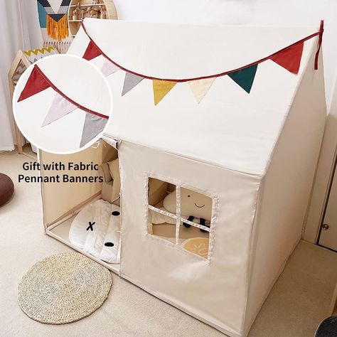 Playroom Tent Ideas, Toddler Play Tent, Fabric Pennant Banner, Playhouse Tent, Toddler Tent, Toddler Playhouse, Kids Playhouse Outdoors, Indoor Tents, Outdoor Playhouse