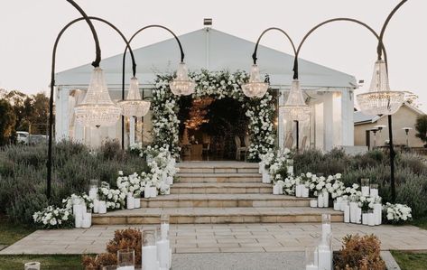 Blue Yellow Weddings, Entrance Arch, Indoor Wedding Ceremonies, Ibiza Wedding, Wedding Chandelier, Wedding Decor Inspiration, Yellow Wedding, Wedding Stage, Indoor Wedding