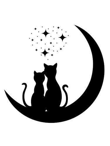 Two Cats On A Moon Tattoo, Moon Cat Drawing, Witchy Cat Tattoo, Tattoos Moon, Silhouette Printables, Cat On The Moon, Sun Dial, Cat And Moon, Free Stencils Printables