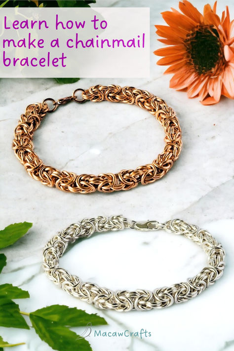 handmade bronze byzantine chainmail bracelet and the same in silver Chainmail Bracelet Tutorial, Beginner Chainmaille Tutorial, Chain Bracelet Tutorial, Full Persian Chainmaille Tutorial, Byzantine Chainmaille Tutorial, Chainmaille Bracelet Rocks N Chains, Chainmaille Bracelet Weave Got Maille, Chain Bracelet Diy, Byzantine Bracelet