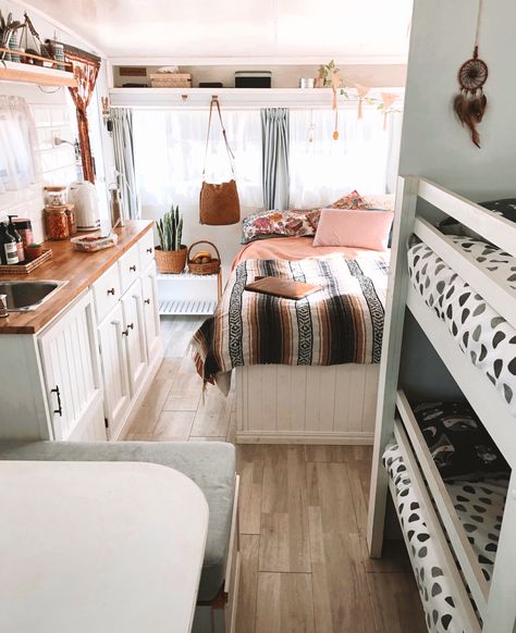 Gypsy boho viscount caravan renovation by @theconniediaries Caravan, Bedroom, Bunk Beds, Viscount Caravan, Caravan Renovation, Bedroom Inspirations, Childhood Memories, Toddler Bed, A Small