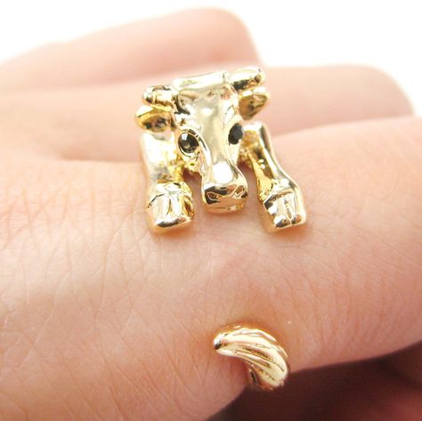 Cow Bull Shaped Animal Wrap Around Ring in Shiny Gold | Sizes 4 to 9 Bull Animal, White Toy Poodle, Animal Wrap Rings, Wrap Around Ring, Ceramic Pendant Necklace, Animal Hugs, Animal Ring, Dog Ring, Baby Cow