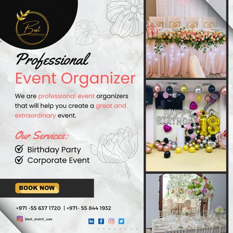 Looking for a professional event organizer? Our professional event organizers can help you create an unforgettable experience for your guests. Your guests will be wowed by our attention to detail and our commitment to creating unforgettable experiences. #besteventuae #eventplanning #events #professionaleventplanner #eventmanagement #eventplanning #eventexecution #memorableevents #eventcoordination #eventservices #dubai #uae Event Organizer Planners, Event Planning Poster, Event Planning Flyer, Event Portfolio, Event Planning Proposal, Event Planning Business Logo, Mosaic Lamps, Event Planner Business Card, Event Planning Branding