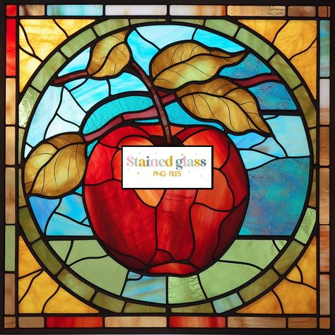 Apple Stained Glass, T Shirt Template, Pattern Wall Art, Stained Glass Pattern, Wall Art Design, Glass Pattern, Glass Print, Faux Stained Glass, Pattern Wall