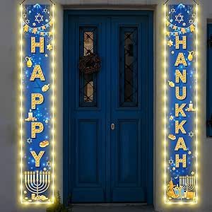 Happy Hanukkah Banner with String Light Hanukkah Porch Sign Banner Chanukah Porch Decorations Jewish Festival Holiday Celebration Decor Party Supplies for Indoor Outdoor Front Door (No Battery) Jewish Festivals, Porch Decorations, Celebration Decor, Outdoor Christmas Lights, Porch Sign, Happy Hanukkah, Porch Signs, Front Door Decor, Holiday Celebration