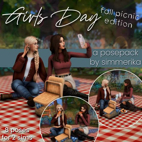 8 poses for your bestie Sims to enjoy a fall picnic! Picnic Cc Sims 4, Sims 4 Picnic Blanket, Sims 4 Fall Poses, Sims 4 Picnic Pose, Sims 4 Cc Picnic, Sims 4 Picnic Cc, Sims 4 Picnic, Sims Animations, Stylish Poses