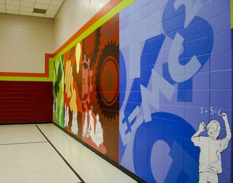 Lino Lakes Elementary STEM mural | condensedcloud Stem Mural, School Meaning, Elementary Stem, Stem School, Stem Elementary, Mural Ideas, Mural Wall, Camp Ideas, Mural Wall Art