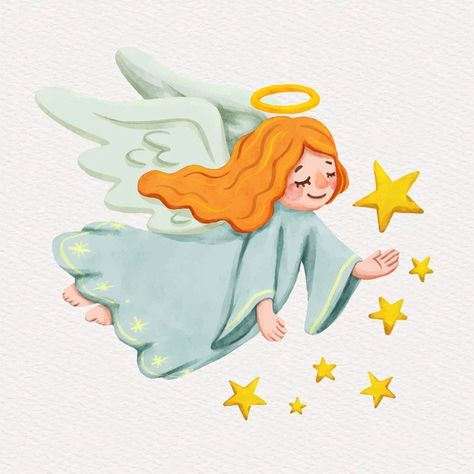 Angel Illustration Cute, Angel Vector Illustration, Cute Angel Drawing, Christmas Angel Drawing, Angel Illustration Art, Christmas Angel Illustration, Angels Drawing, Angels Illustration, Angel Y Diablo