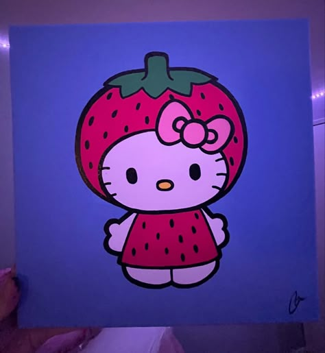 Large Painting Ideas Easy, Hello Kitty Painting, Kitty Painting, Pink Canvas Art, Arte Van Gogh, Hippie Painting, Small Canvas Paintings, Kitty Drawing, Simple Canvas Paintings