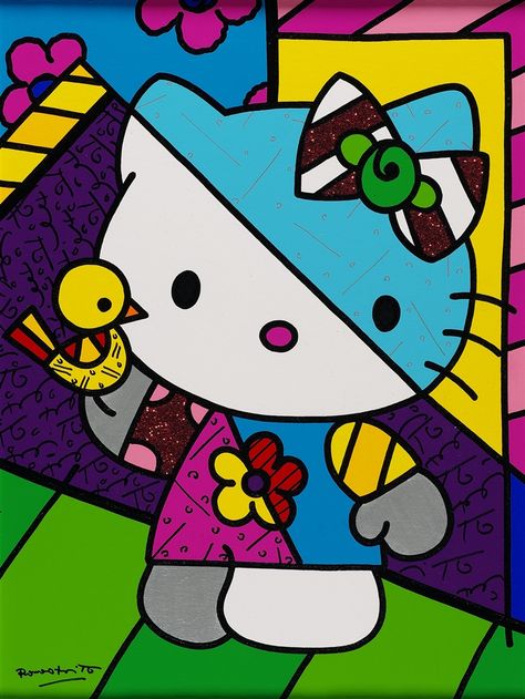 Romero Britto Art, Britto Art, Hello Kitty Colouring Pages, Pop Art Drawing, Hello Kitty Coloring, Hello Kit, Hello Kitty Art, Hello Hello, Hello Kitty Pictures