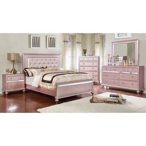 House of Hampton® Abdullah Tufted Platform Bed | Wayfair Rose Gold Bedroom, Contemporary Dresser, Glamourous Bedroom, Elegant Bun, Gold Bedroom, Bedroom Sets Queen, Padded Headboard, Queen Bedroom, Mirrored Nightstand