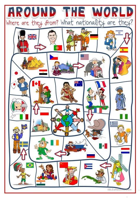 Around the world - board game Names Of Countries, European Day Of Languages, Around The World Games, Have A Nice Week, Around The World Theme, Esl Games, English Teaching Materials, Countries And Flags, English Games