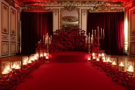 A luxurious proposal setup with a red carpet, candles, and a gorgeous display of red roses. Planned by Kiss Me in Paris Red Rose Backdrop, Proposal Setup, Zodiac Wedding, Rose Backdrop, Paris Proposal, Parisian Luxury, Carpet Wedding, Red Carpet Wedding, Dream Proposal