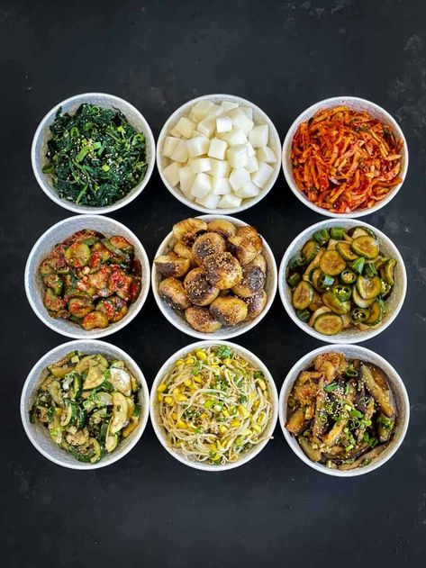 Traditional and authentic Korean side dishes (banchan) are delicious vegetable small plates served with main meals. With a few staple ingredients, fresh vegetables and these easy-to-follow recipes, you’ll be making Korean banchan in no time! Korean Side Dish Recipes, Korean Bbq Side Dishes, Korean Plates, Banchan Recipe, Eggplant Side Dishes, Korean Banchan, Korean Food Side Dishes, Korean Vegetables, Spinach Side Dish