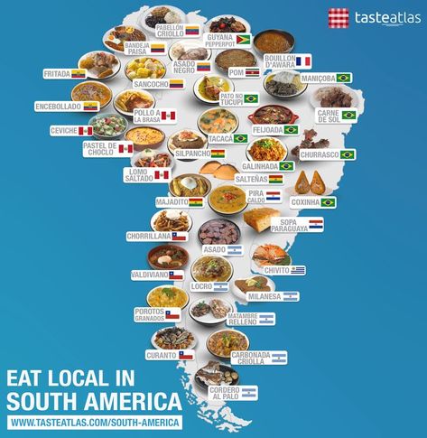 South American Food, Sushi In Japan, Traditional American Food, Dishes Around The World, Pasta In Italy, Map Of South America, Food Web Design, South American Recipes, Lomo Saltado