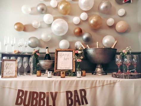 Whatever the occasion nothing says fun more than a Bubbly Bar. This setup is adorable and chic and allows your guests to create their own Champagne cocktail. Whilst it is nice to have a dedicated w… Engagement Party Planning, Bubbly Bar, Bachelorette Party Planning, Bridal Bachelorette Party, Diy Event, Mimosa Bar, Bridal Shower Brunch, Engagement Party Decorations, Party Bars