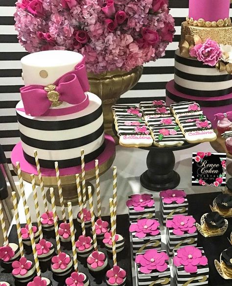 Kate Spade Party Theme, Kate Spade Inspired Party, Kate Spade Baby Shower, Kate Spade Party, Kate Spade Bridal Shower, Kate Spade Bridal, Kate Spade Inspired, Cakes And Cupcakes, 60th Birthday Party