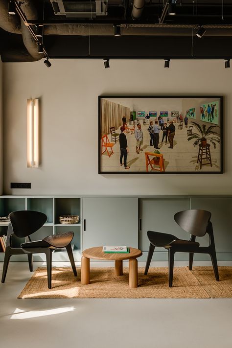 aparthotel by krea.tina weaves veganism and ethical living into its interior design Living Room With 2 Chairs, Bohemian Office Design, Functionalism Interior, Wall Office Design, Amsterdam Interior Design, Modernism Interior, Office Space Interior, Interior Design Commercial, Ethical Living