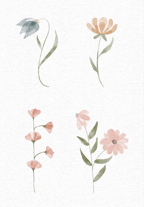 How To Paint Dainty Flowers, Dainty Flowers Drawing, Dainty Painted Flowers, Flower Painting Minimalist, Dainty Watercolor Flowers, Mini Watercolor Flowers, Watercolor Flowers Procreate, Small Watercolor Flowers, Watercolor Wildflowers Simple