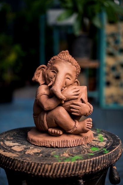 Baby Ganesha Murti, Eco Friendly Ganpati Decoration, Japanese Mythical Creatures, Ganpati Idol, Eco Friendly Ganesha, Ganesha Rangoli, Clay Ganesha, Vector Portrait Illustration, Baby Ganesha