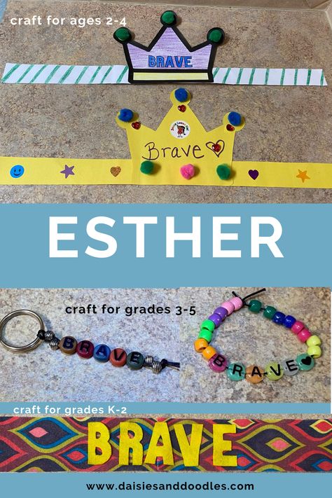 Esther and bravery: Learn about a queen who chooses to do the right thing - even though it isn’t easy. Find an age-appropriate craft based on the child's age and grade level. Queen Esther Preschool Craft, Esther Bible Story Activities, Craft For Esther Bible Story, Esther Preschool Activities, Esther Helped Her People Craft, Queen Esther Crafts Preschool, Esther Becomes Queen Craft, Queen Craft For Preschoolers, Book Of Esther Crafts