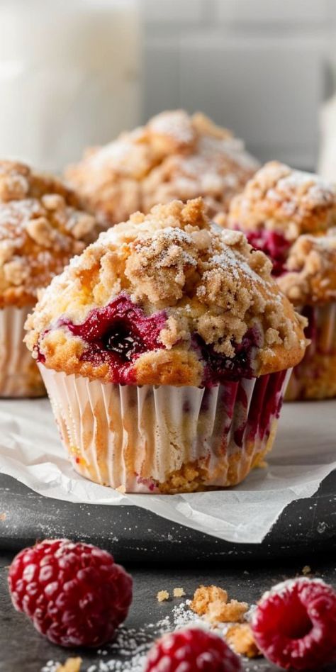 Buttermilk Raspberry Muffins [40 Minutes] – Chasety Raspberry Streusel Muffins, Raspberry Muffin Recipes, Lemon Raspberry Muffins, Buttermilk Muffins, Streusel Muffins, Raspberry Muffins, Muffin Streusel, Raspberry Recipes, Filled Muffins