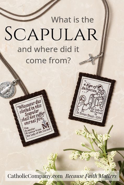 Why Do Catholics Wear Scapulars? | The Catholic Company St Simon Stock, Surrounded By Angels, The Sign Of The Cross, Catechism Of The Catholic Church, Catholic Traditions, Brown Scapular, Magic Amulet, Catholic Beliefs, Catholic Company