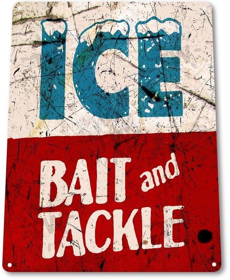 TIN SIGN PGB439 Ice Bait Tackle Fish Fishing Marina Shack Rustic Fishing Sign | eBay Boys Fishing Bedroom, Rustic Fishing Decor, Vintage Fishing Decor, Fishing Sign, Fishing Shack, Fishing Cabin, Fishing Party, Fishing Signs, Bait And Tackle