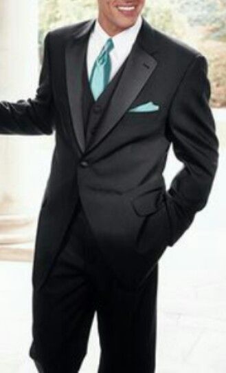 ◆Black with Tiffany Blue◆ Groom Tux, Wedding Tux, Black Suit Wedding, Tiffany Blue Wedding, Mens Wedding Attire, A Man In A Suit, Man In A Suit, Tiffany Wedding, Azul Tiffany