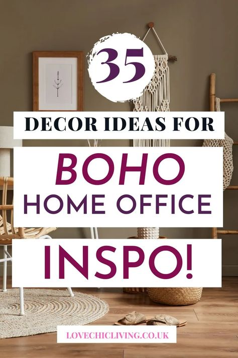 Boho Office Space Workspaces, Boho Office Room, Boho Style Office, Boho Office Decor, Bohemian Home Office, Boho Home Office, Office Inspiration Workspaces, Office Wall Colors, Unique Office Spaces