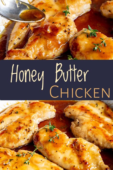 This Honey Butter Chicken Breast recipe is simple and requires only a handful of ingredients you probably have in your pantry. It's a sweet, savory, tender, melt-in-your-mouth chicken recipe that's bursting with flavor. It's a perfect meal for busy weeknights or a weekend when you have friends over for dinner. As well as being so straightforward and mouthwateringly delicious, this recipe is incredibly versatile. You can serve it with a side of veggies, mashed potatoes, rice, or a green salad. Butter Milk Chicken Recipe, Honey Chicken Breast, Mouth Chicken, Honey Butter Chicken, Butter Chicken Recipe Easy, Honey Butter Recipe, Chicken Breast Recipe, Chicken Breast Recipes Easy, Rice Dinner