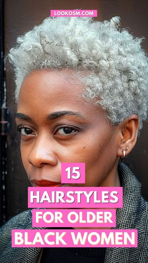 Discover the elegance and grace of 15 stunning hairstyles curated especially for older Black women! Say goodbye to styling struggles and embrace effortless beauty with these timeless looks. Ready to elevate your hair game? Click the pin and join us for more inspiration! #BlackWomenHair #AgelessBeauty #HairstyleInspiration #EffortlessElegance #FollowUs Older Black Woman Short Natural Hair, Short Afro Grey Hairstyles, African American Wigs For Older Women, Short Natural Hairstyles For Older Black Women Gray Hair, Grey Twa Black Women, Hairstyles For Black Women Over 60 Short, Crochet Hairstyles For Older Black Women, Tapered Haircut For Black Women, Black Hairstyles For Women Over 50