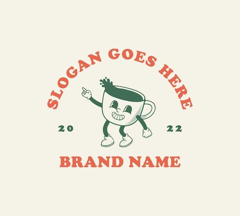 Vintage Coffee Shop Logo, Retro Character Logo, Retro Coffee Logo, Logo With Character, Coffee Cup Character, Coffee Company Logo, Coffee Character Design, Mascot Logos, Coffee Mascot