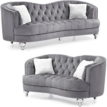 Home Square 2-Piece Set with Velvet Loveseat and Sofa in Gray Light Gray Couch, Gray Couch, Gray Living Room, Square Sofa, Fancy Light, Grey Couches, Velvet Loveseat, Set Sofa, Meridian Furniture