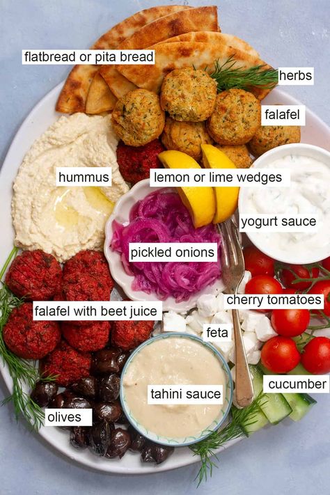 Vegan Platter Ideas, Vegetarian Platter Ideas, Arabic Party Food, Falafel Board, Indian Food Platter, Falafel Platter Ideas, Lunch Platter Ideas, Mezza Board, Turkish Mezze Platter Ideas