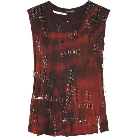 Balmain Safety pin cotton tank (755 AUD) ❤ liked on Polyvore featuring tops, shirts, tank tops, tanks, balmain, women, ripped tank top, safety pin shirt, red tank top and cotton tank Diy Vetement, Estilo Punk, Punk Outfits, Mode Inspo, Cotton Tank Top, Mode Inspiration, Safety Pin, Punk Fashion, Gothic Fashion