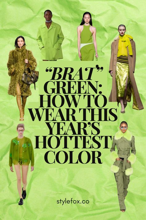 While "brat" green summer may have come and gone, the Charli XCX inspired green trend is just getting started. This vibrant, eye-catching hue has made a swift comeback from the '90's and is popping up everywhere from runways to streetwear, and everyday casual wear. Here's how to wear it! #fashion #bratgreen #brat Brat Fashion, Brat Green, Brat Summer, Kpop Group, Charli Xcx, Come And Go, Summer Trends, Getting Started, Shades Of Green