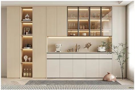 Home bar design ideas Crockery Units Modern Luxury, Luxury Crockery Unit Design Modern, Crockery Cabinet Design Modern, Trending Beds, Crockery Units Modern, Modern Crockery Unit, Crockery Unit Design Dining Rooms, Kitchen Glass Cabinets, Modern Crockery