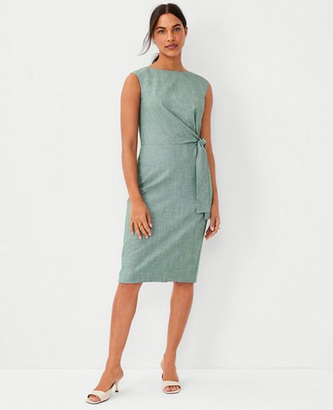 The Petite Notched Collar Tie Waist Dress in Herringbone Linen Blend Hoi An Tailor, Tweed Sweater, What Is Fashion, Square Toe Sandals, Knitted Suit, Tie Neck Tops, Weave Style, Toe Sandals, Business Casual Outfits