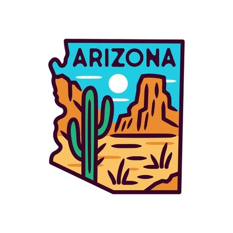 Arizona sticker and label, monoline badg... | Premium Vector #Freepik #vector #logo #label #nature #mountain Farmers Market Logo, Food Label Sticker, Supermarket Logo, Arizona Map, Name Card Design, Beer Logo, Green Sticker, Logo Restaurant, Logo Set