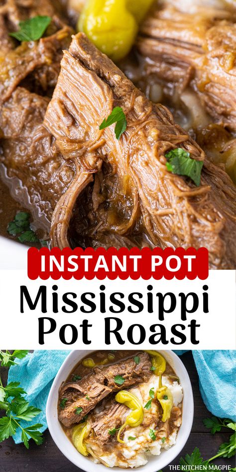 Instant Pot Mississippi Pot Roast | The Kitchen Magpie Mississippi Beef, Instant Pot Mississippi Pot Roast, Mississippi Roast Recipe, Mississippi Roast, Mississippi Pot Roast, Beef Roast, Best Instant Pot Recipe, Roast Recipe, Pot Roast Recipes