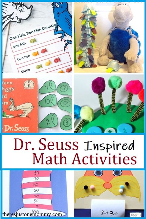 Funtastic Dr. Seuss Math Activities | There's Just One Mommy Dr Seuss Stem, Dr Seuss Math Activities, Dr Seuss Worksheets, Dr Seuss Math, Dr Seuss Preschool Activities, Dr Seuss Preschool, Colorful Books, Dr Seuss Activities, Dr Seuss Books