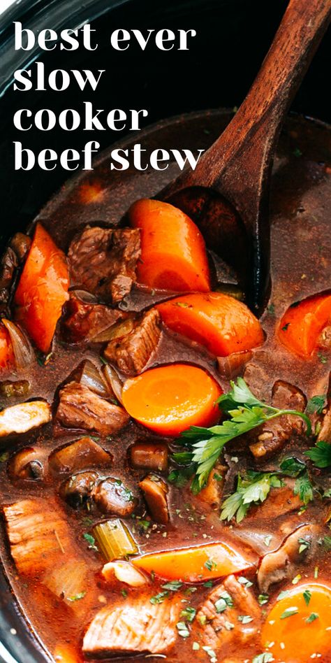 Slow Cooker Beef Stew is a hearty dish packed with slow cooked tender chunks of meat and veggies, making this meal a comforting option for the cold months ahead. Or, for this weekend! Making a hearty, yet low carb and healthy dinner has never been easier and more delicious than with this Beef Stew recipe. #slowcookerrecipes #beefstew Low Sodium Beef Stew, Crock Pot Stew Meat Recipes, Low Carb Beef Stew, Cooking Stew Beef, Slow Cook Beef Stew, Beef Stew Meat Recipes, Stew Recipes Crockpot, Slow Cooker Recipes Beef Stew, Meat And Veggies