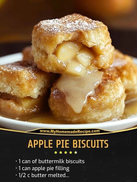 quicker recipes | Apple Pie Biscuits | Facebook Apple Pie Biscuits Recipe, Home Made Apple Pie Recipe, 9x13 Desserts, Home Made Biscuits, Apple Pie Biscuits, Can Apple Pie Filling, Cake Puck, Apple Biscuits, Formula Recipes