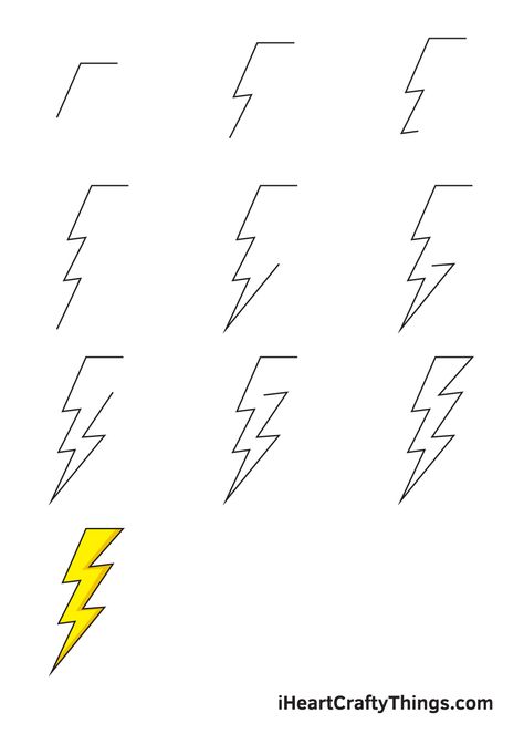 How to Draw a Lightning Bolt – Step by Step Guide How To Draw Lightning Bolts, How To Draw A Lightning Bolt, Embroidery Lightning, Lightning Doodle, Cartoon Lightning Bolt, Bolt Drawing, Rain Cloud Tattoos, Draw Lightning, How To Draw Lightning