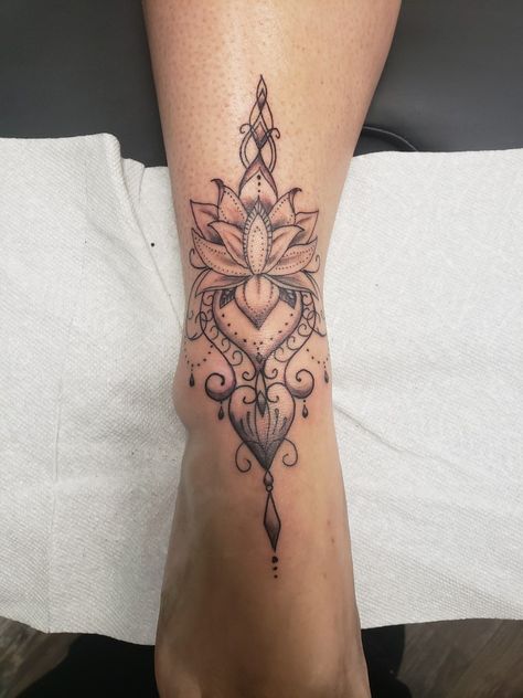 Lotus on front of foot/ankle/shin ❤ Front Leg Tattoo Women Shin, Lotus Shin Tattoo, Tattoo Ideas Female Shin, Ladies Shin Tattoo, Lotus Ankle Tattoos For Women, Ankle Shin Tattoos For Women, Front Foot Tattoo, Mandala Ankle Tattoo Wrap Around, Ankle Calf Tattoos For Women