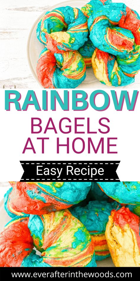 Rainbow Bagel Recipe, Rainbow Bagels, Rainbow Bread, Tie Dye Cupcakes, Rainbow Desserts, New York Bagel, Weekday Breakfast, Bagel Recipe, Delicious Donuts